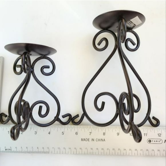 Set of Two Classic Wrought Iron Dark Brown Metal Candle Holder - Picture 8 of 16